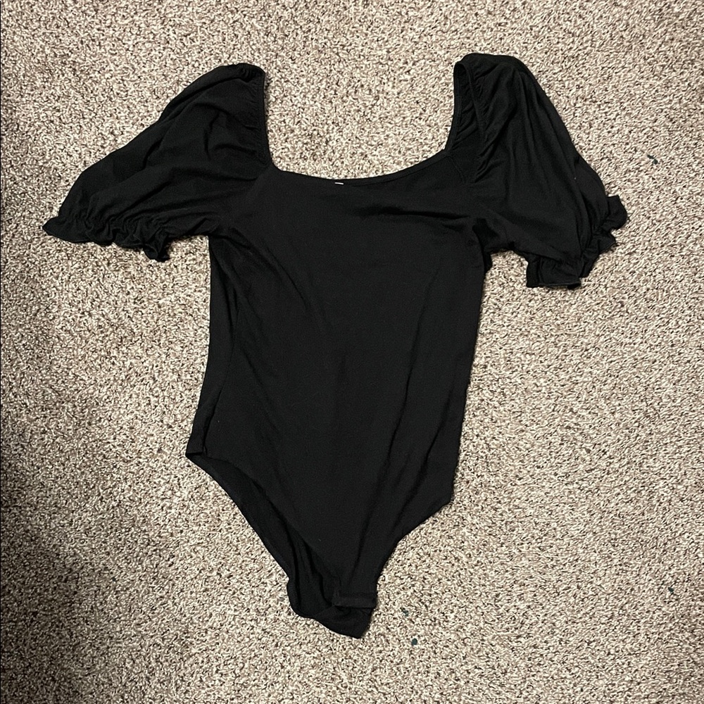 Pink Lily Black Puff Sleeve Bodysuit